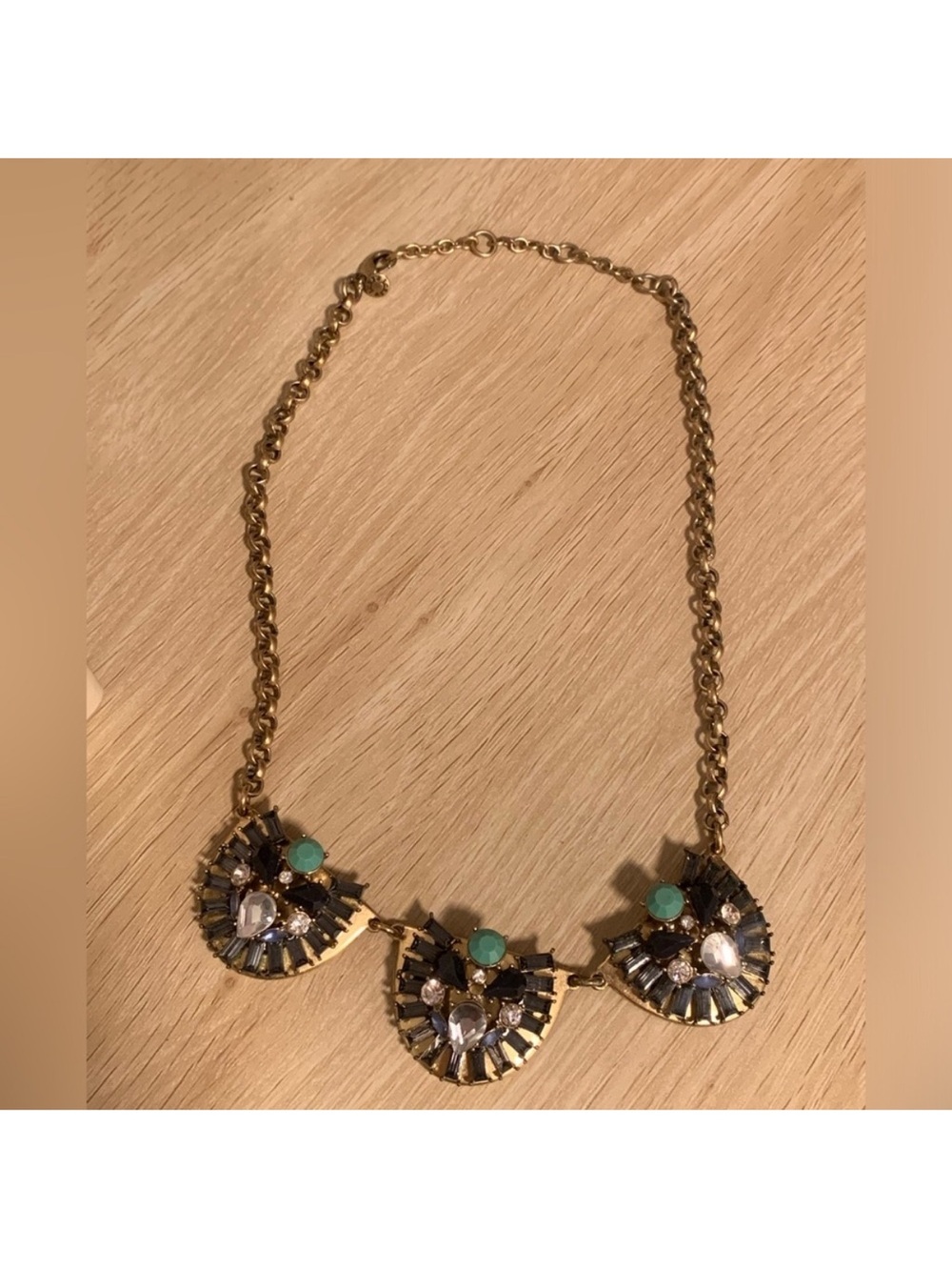 LIKE NEW  J. Crew Gold-Tone Necklace with Turquoise and Clear Accents